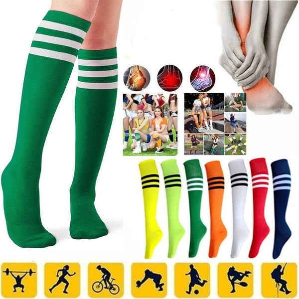 12 couleurs nouvelles chaussettes de football tube long antidérapant sur les chaussettes de genou chaussettes de football rayées bas de compression's