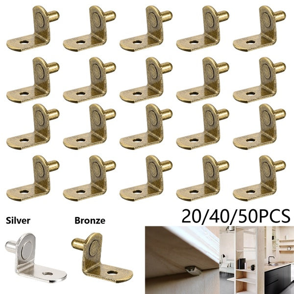 20-40-50pcs Kitchen Furniture Shelf Support Peg L-Shaped Support Furniture Cabinet Closet Shelf Bracket Pegs with Hole, Bronze-Silver