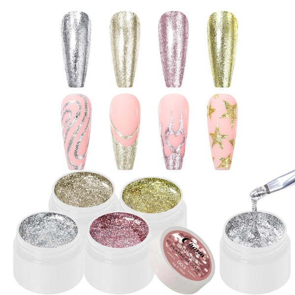 VERONNI Glitter Gel Platinum Nail Polish 4 Colors Super Diamond Reflective Gel Polish Set Shine Color Kit Soak Off Long Lasting Nail Gel for Nails Ar