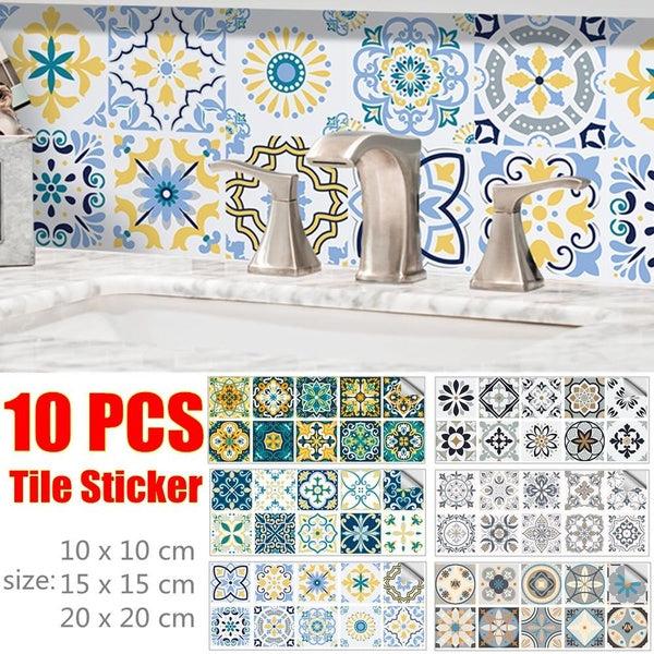 10pcs Waterproof Tile Stickers Wall Decals Stickers DIY Home Decoration Bathroom Supplies Kitchen Accessories