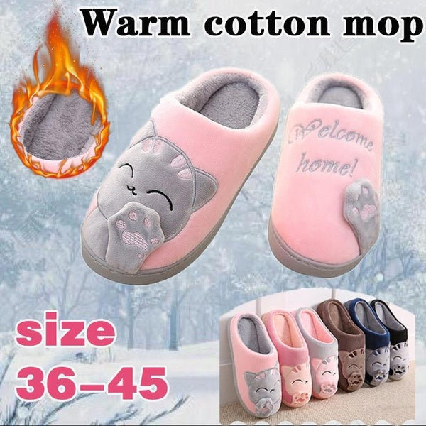 Women's Cute Home Slippers 1 Pair of Cute Soft Plush Cute Cat Pattern Cotton Slippers Household Indoor Shoes Winter Slippers Family Slippers