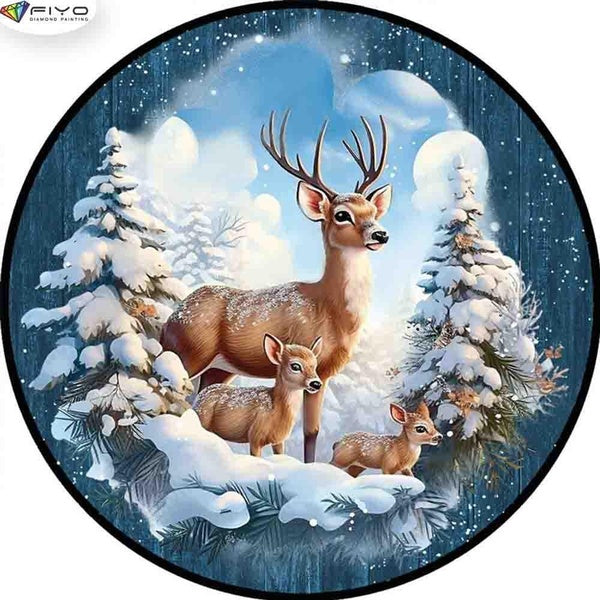 FIYO Christmas Deer DIY 5D Diamond Painting Full Drill with Number Kits Home and Kitchen Fashion Mosaic Diamond Painting Canvas Wall Decoration Gift