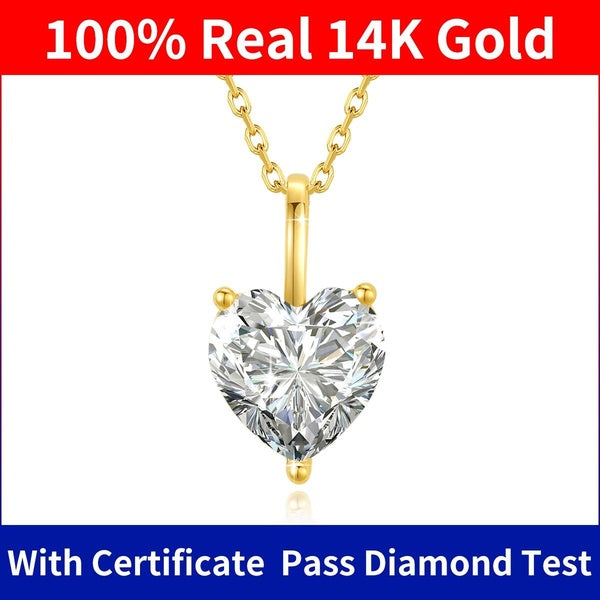 Szjinao 14k Gold Necklace Heart Moissanite 1ct 2ct 3ct AU585 Gold Pendant Luxury Wedding Jewelry with Certificate Wholesale