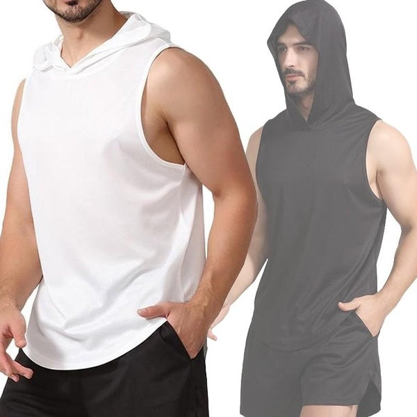 Men's Muscle T Shirts Gym Workout Tank Top Mesh Quick Dry Athletic Bodybuilding Fitness Vest Cut Off Tee Sleeveless Sport Training Running Shirts Wit