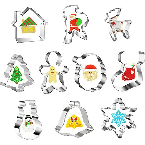 Christmas Cookie Cutters Set,Holiday Cookie Cutters Metal Cookie Cutters,Shapes of Christmas Tree Gingerbread House Santa Baking Cutters for Xmas Par