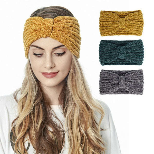 Women Fashion New Style Autumn and Winter Tie Hair Band Chenille Wool KnittingHeadband Hair Ornament Elastic and Warm Ear Protection Headband（12 Colo