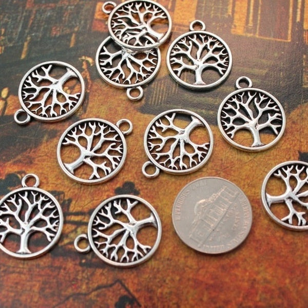 High quality 20 Tree Charms Tree of Life Pendants Antiqued Silver Tone Double Sided 20mm, Making DIY Handmade Accessories Craft Making Or Jewelry Dec