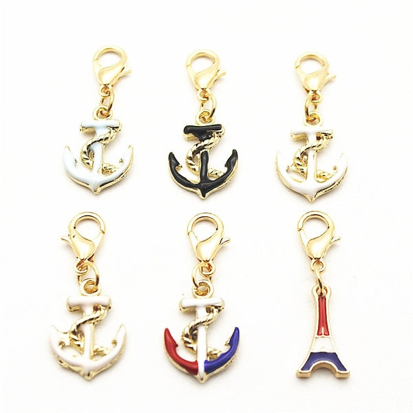 Mix color Fashion Enamel Anchor Hanging Dangle Floating Charms Lobster Clasp Charms Fit DIY Bracelet & Bangle Necklace Pendant Jewelry