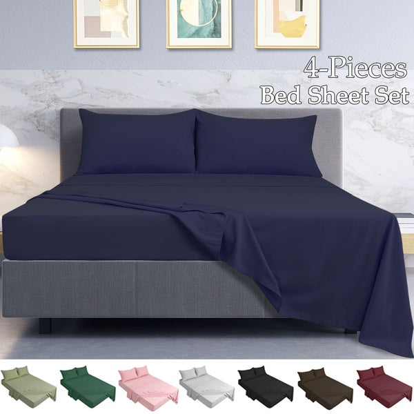 4-Piece Bed Sheet Set, 110GSM Brushed Microfiber with Flat Sheet & Fitted Sheet & 2 Pillowcases Soft Comfortable