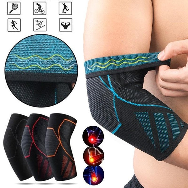 1-2 pcs Fitness Coudière avec Gel Antidérapant Rayé 3d Tricoté Stretch Compression Coude Support Manchon Soulagement de La Douleur Coussinets pour Te