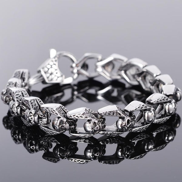 Punk Rock Skull Head Chain Bracelet Men 316L Stainless Steel Men's Bracelets Gothic Jewellery Halloween Accessories