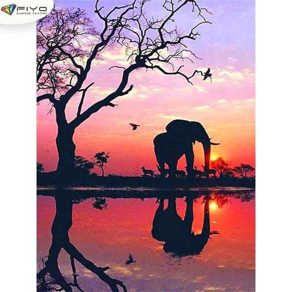 Elephant DIY 5D Diamond Painting Full Drill with Number Kits Home and Kitchen Fashion Mosaic Diamond Painting Canvas Wall Decoration Gift Crafts for