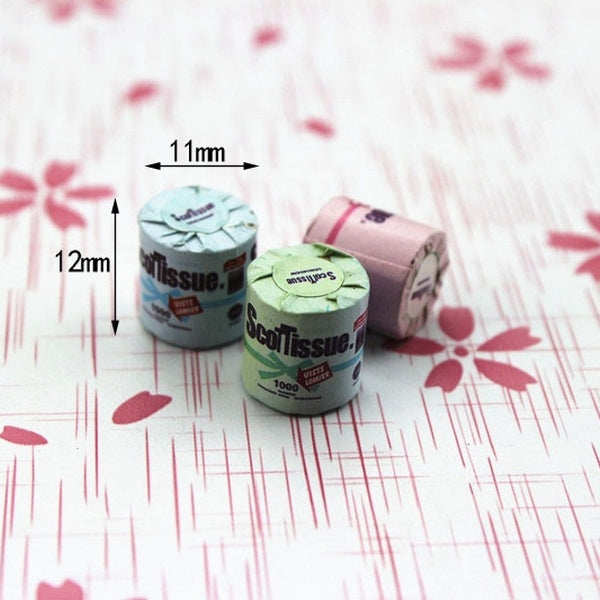 3pcs Dollhouse Miniature 1:12 Scale Model Bathroom Accessories Roll of Tissue Toilet Paper Set Decor