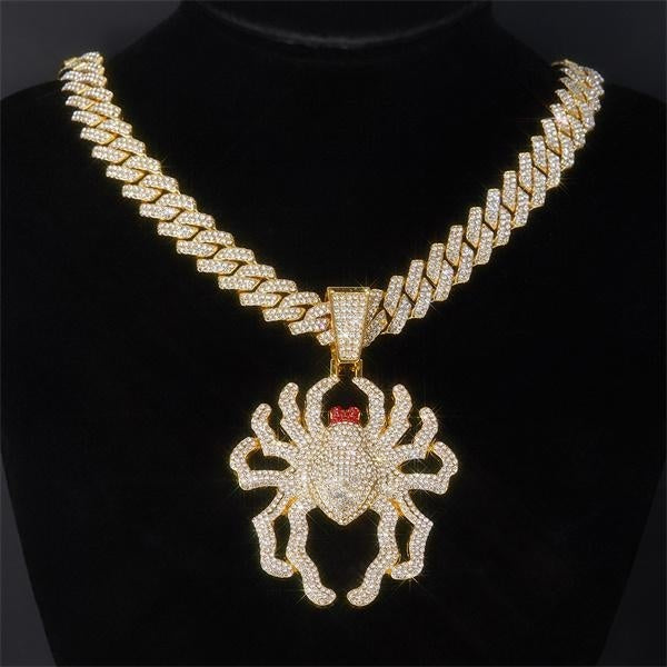 Hip Hop Punk Luxury Rhinestone Spider Pendant Necklace for Women Men 15mm Iced Out Cuban Link Cuban Chain Necklace Charm Jewelry Accessories Fashion Matron Inn