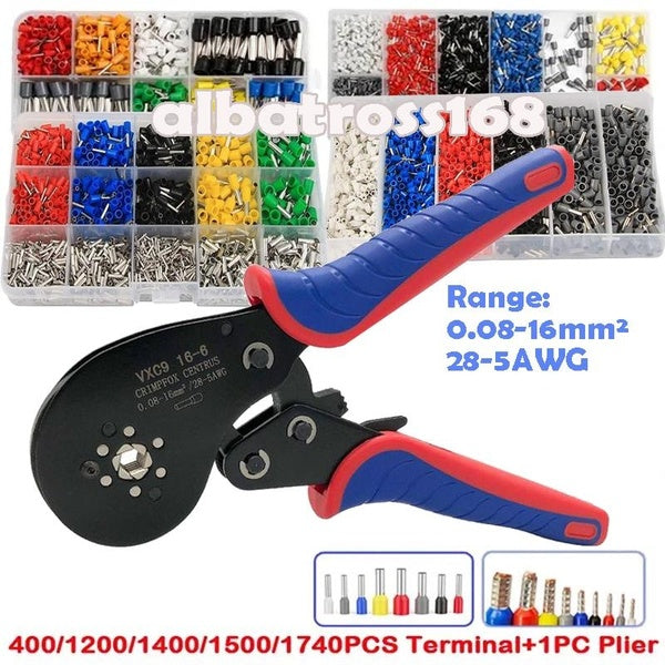 1740-1500-1400-1200-400 pièces isolés manchon de sertissage Terminal câble Tube bornes avec 1PC HSC8 16-6 pince à sertir