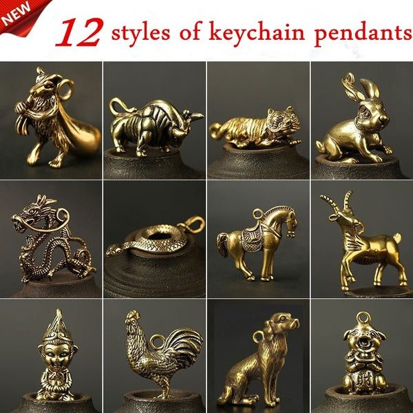 1 PCS Vintage Brass Three-dimensional Mini Animal Keychain Pendant Accessories Wax Tool Matron Inn