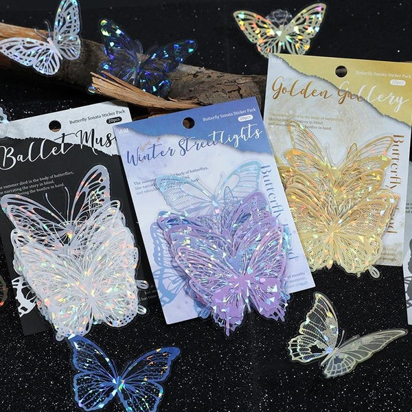 20Pcs Glitter Butterfly Series Decorative PET Stickers Perfect for Journaling Diy Scrapbooking Stationery Supplies