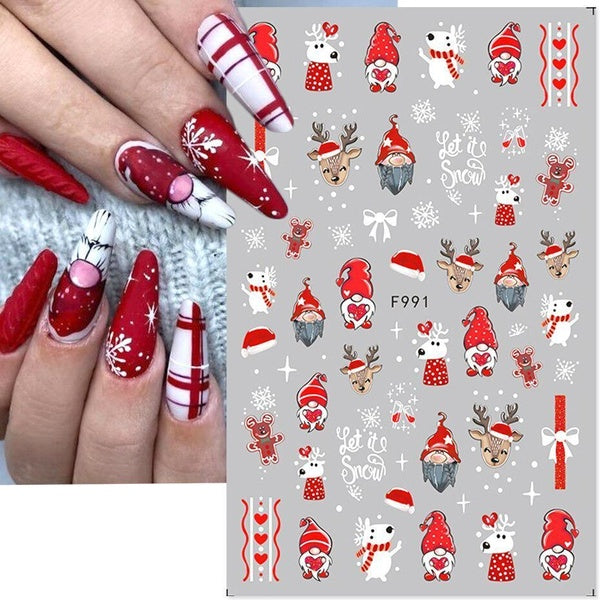 Winter Christmas Nail Stickers 3D Cute Snowflake Elk Santa Claus Cookie Man Bow 2023 New Xmas Gel Polish Slider Nail Decoration
