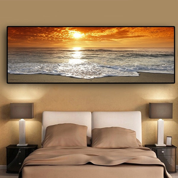 Sunset natural beach landscape posters and prints oil painting panorama Scandinavian wall living room home decoration art painting