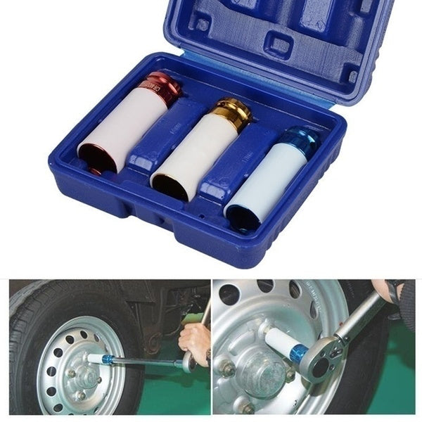 Auto Car 1-2'' 3Pcs 17mm 19mm 21mm Alloy Thin Wall Wheel Nut Deep Impact Socket Drive Set Gift Box for Friend Repair Tool Set
