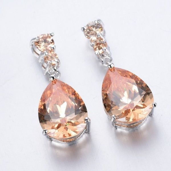 Boucles d'oreilles pendantes à la mode pour femmes en argent sterling 925 avec pierres précieuses naturelles Morganite Stud