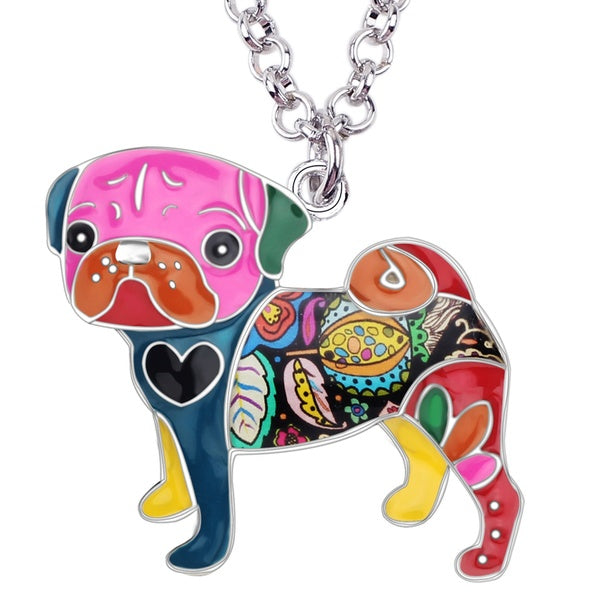 Émail Alliage Floral Carlin Chien Collier Collier Chaîne Ras Du Cou Charmes Animaux Animaux Bijoux pour Femmes Ados Filles Accessoires Cadeau Pendent