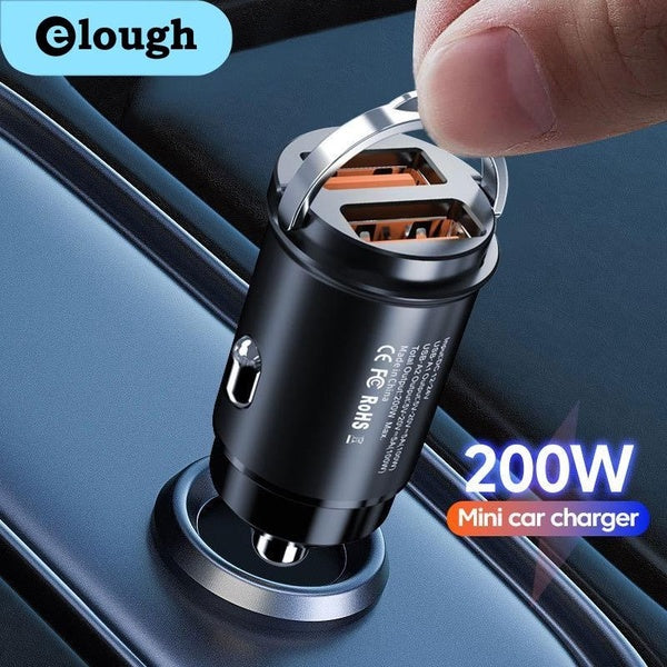 Elough 200W Mini Car Charger USB Type C Fast Charging QC3.0 Car Phone Charger for Samsung Huawei Xiaomi Mobile Phones Laptop