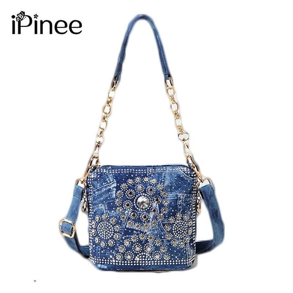 iPinee Denim lavé femmes sac fourre-tout mode Rivet dame sacs à bandoulière diamant sac à main cartable bandoulière messager sac à main