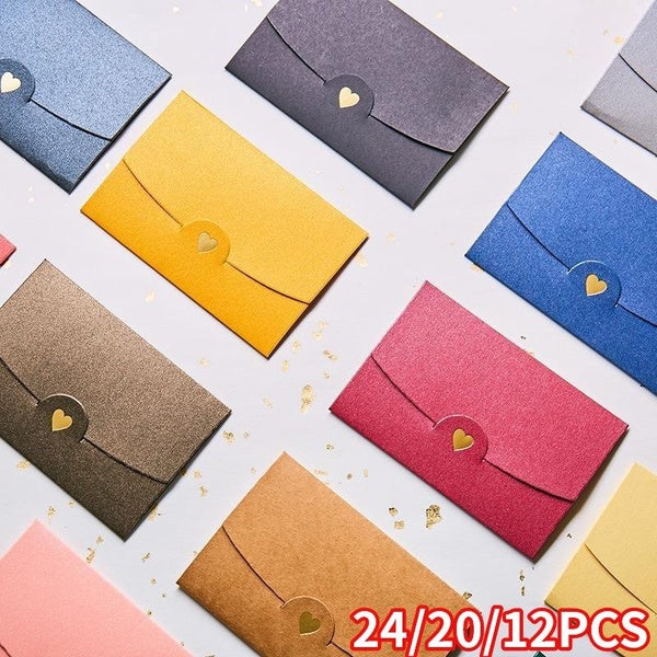 24-20-12PCS Mini Gift Card Envelopes Colorful Hot Stamping Love Pearlescent Paper Mini Envelopes for Blank Note Cards, Business Gift Cards 10.5*7cm