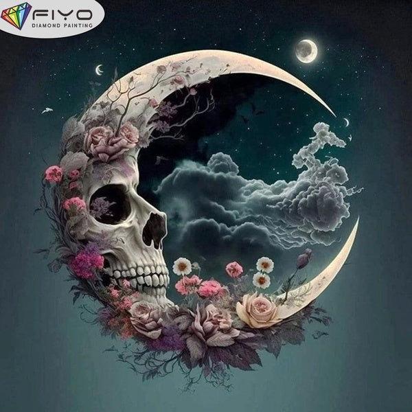 FIYO DIY 5D Skeleton Moon Diamond Painting Full Drill with Number Kits Home and Kitchen Fashion Mosaic Diamond Painting Canvas Wall Decoration Gift C