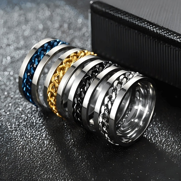 Wedding Jewelry Mens Rotatable Chain Band Ring Titanium Steel Spinner Jewellery & Watches Fashion