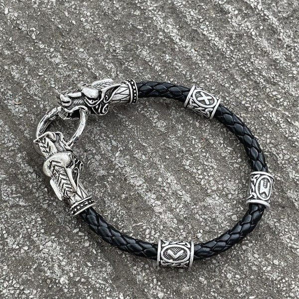 Dragon Heads Nordic Runes Beads Viking Bracelet Bangles Men Vikings Accessories Talisman Wicca Vikingo Punk Jewelry Matron Inn