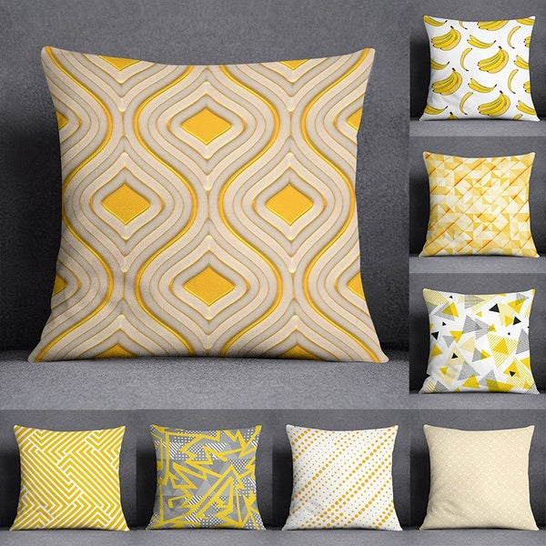Yellow Geometry Abstract Series Pillow Gift Home Office Decoration Pillow Bedroom Sofa Car Cushion Cover Pillowcase (45 cm * 45 cm)