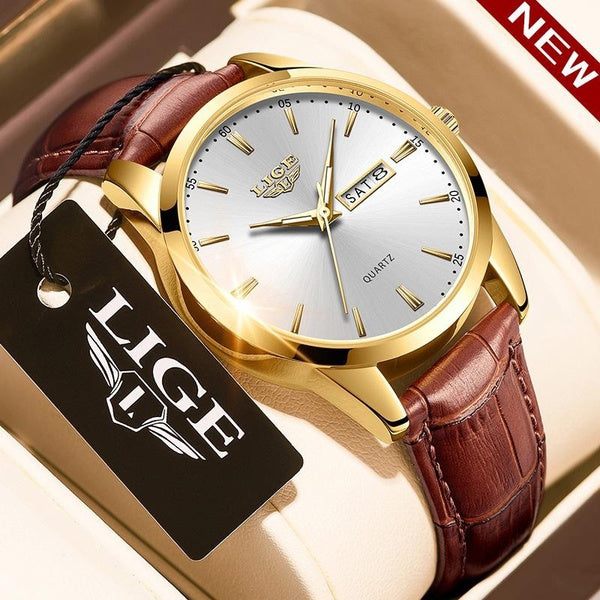 LIGE Marque Nouvelles Montres À Quartz pour Hommes et Femmes Mode En Cuir Montre D'affaires Chronographe Montre-Bracelet Calendrier Lumineux Étanche