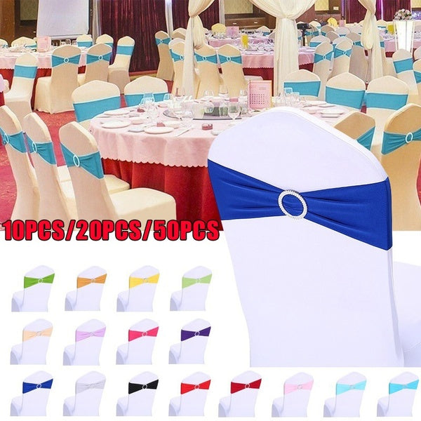 10pcs-20pcs-50pcs Chair Back Flower Stretch Chair Cover Bow Back Wedding Party Decoration Elasticity Stretch Chair Cover Band With Buckle Slider Sash