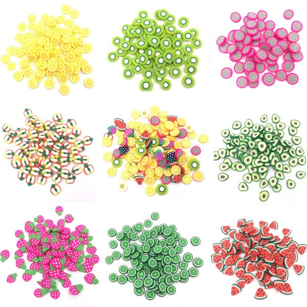 50g-lot Fruit Soft Clay Sprinkles Slice Polymer Clay Assorted Tiny Fruit Slices for Slime Craft Accessories DIY Nails Art Tips Decoration Supplies