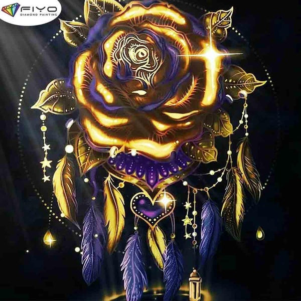 FIYO Golden Rose Dream Catcher Diamond Painting Kits For Adults DIY 5D Diamond Mosaic Diamond Painting Home and Kitchen Fashion Canvas Pictures Wall