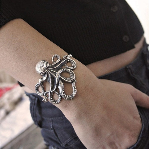 Mythologie nordique Kraken Vintage Main Ornement Octopus Bracelet Hip Hop Style Hommes Bracelet Punk Style Rock and Roll Party Cadeau