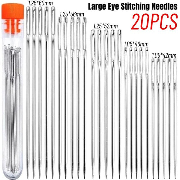 20pcs Large Eye Stitching Needles Stainless Steel Embroidery Thread Needles Handmade Yarn Knitting Needles Sewing Needles Leather Needles with Storag