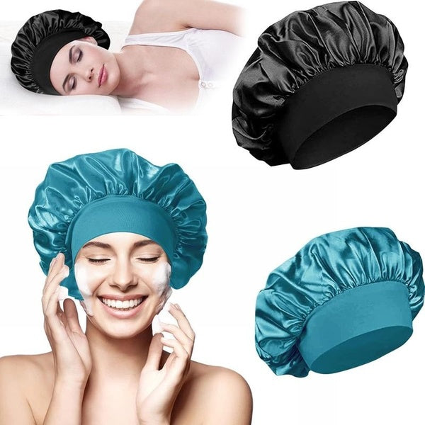 2Pcs Artificial Silk Bonnet for Sleeping, Satin Hair Bonnets, Soft Elastic Band Silk Sleep Cap, Silk Hair Wrap for Natural and Curly Hair