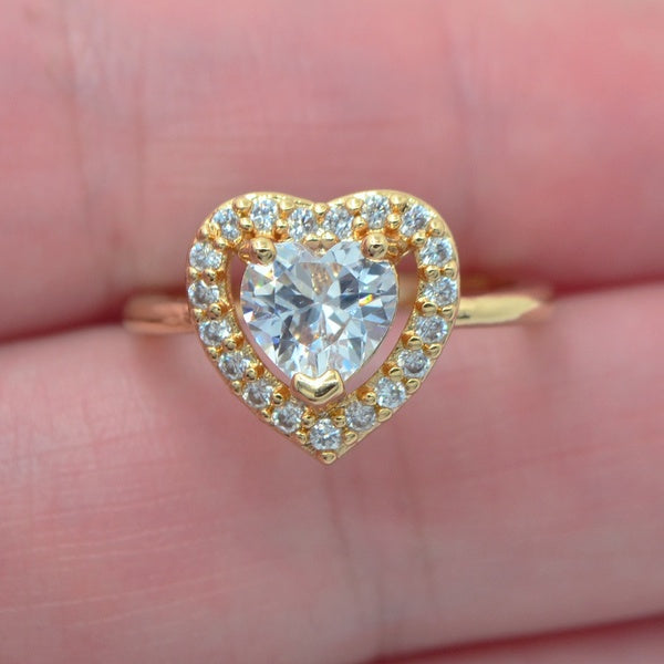Clear Cubic Zirconia CZ Femmes Valentine Love Heart Ring Bijoux