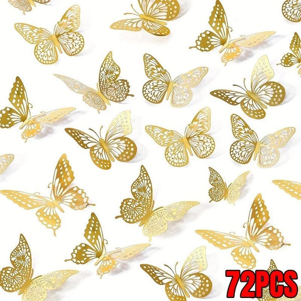 72PCS 3D Hollow Butterfly Creative Wall Sticker Children's Room Family Wall Decoration DIY Wall Art Home Decoration Wall Decals