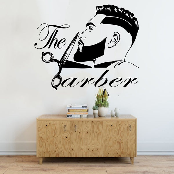 Barber Shop Men Beard Hairstyle Salon Wall Window Decal Fashion Hairdresser Hair Cut Wall Sticker Vinyl