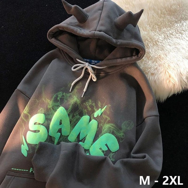 New Y2K Angel Ears Hoodies Sweatshirt Women Graffiti Monster Bubble Anime Long Sleeve Harajuku Goth Oversized Thick Pullover Hoodies