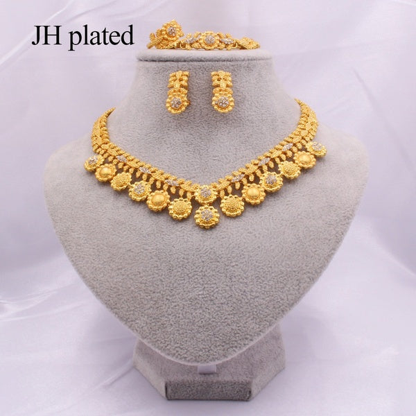 JHplated Jewelry sets African gold for women Dubai wedding gifts bridal party Necklace Bracelet earrings ring set collares jewellery