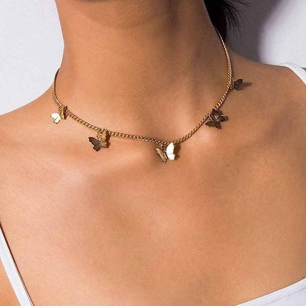 Women Fashion Gold Choker Necklace for Women Butterfly Pendant Necklace Statement Jewelry Gifts