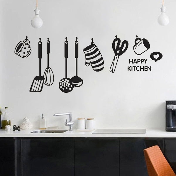 Kitchen Wall Stickers Fun Design Cook Utensils Home Decoration Restaurant Refrigerator Self-adhesive Vinyl Wall Decals