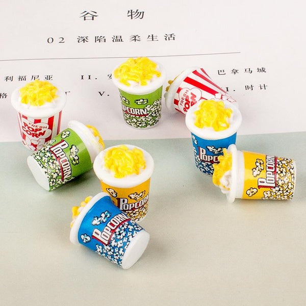 10pcs 3D Simulation Popcorn Alimentaire Résine Cabochon Charme DIY Bijoux Artisanat Fabrication Porte-clés Pendentif Décor Accessoires 24 * 18 * 13mm