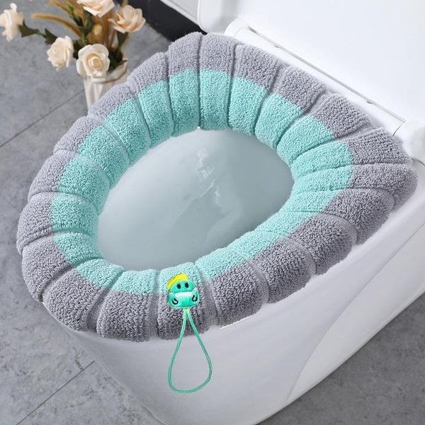 Universal Toilet Mat Bathroom Mat Set Toilet Seat Cover with Handle Warm Soft Toilet Seat Cushion Pad Washable Bathroom Accessories