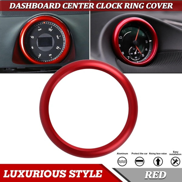 1pc For Porsche Cayenne 911 Boxster Macan Panamera Dash Center Control Compass Clock Ring Circle Frame Cover Decal Overlay Sticker Aluminum Alloy (RE